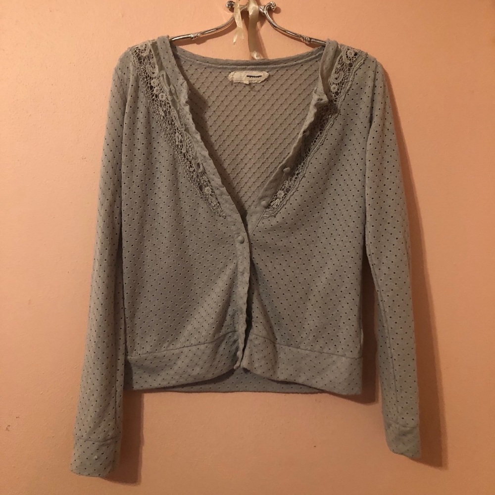 Gray Lace Lightweight Floral Cardigan